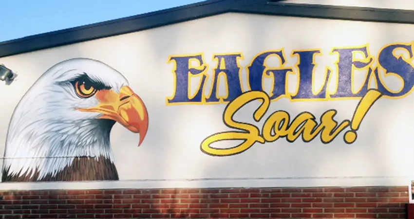 A large sign with an eagle on it.
