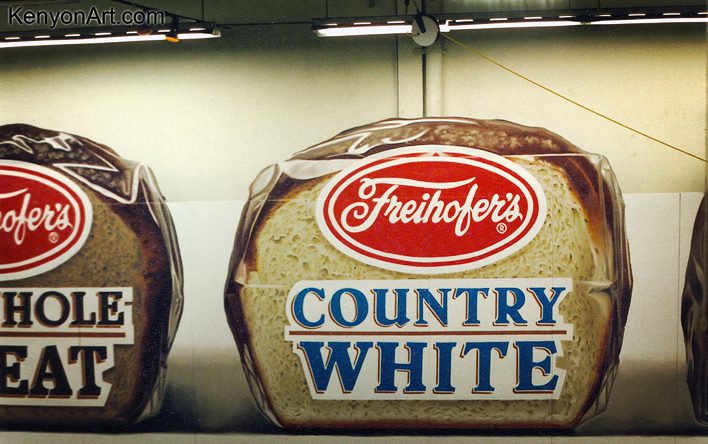 A loaf of bread with the name freithofer 's country white on it.